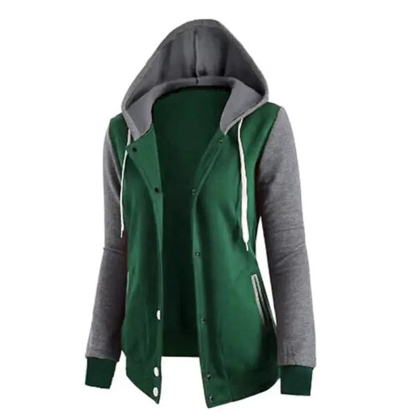 Drawstring Women Jacket Fall Winter Color Block Sports Hoodie Jacket Button Hooded Long Sleeve Hoodies Jogging Women Sweatshirts