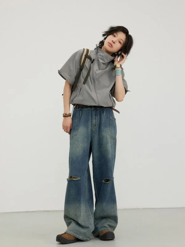 Sunscreen Jacket Fashion Simple Short Sleeve Korean Preppy Style Solid Safari Style Women Coat Top