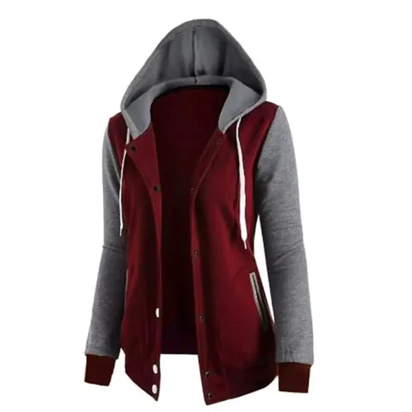 Drawstring Women Jacket Fall Winter Color Block Sports Hoodie Jacket Button Hooded Long Sleeve Hoodies Jogging Women Sweatshirts