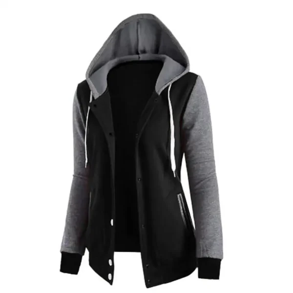 Drawstring Women Jacket Fall Winter Color Block Sports Hoodie Jacket Button Hooded Long Sleeve Hoodies Jogging Women Sweatshirts