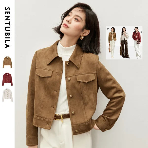 SENTUBILA Retro Leather Jackets for Women Winter Thick Warm Outerwear 2024 Vintage Moto Biker Jacket Female Short Coat 143W56798