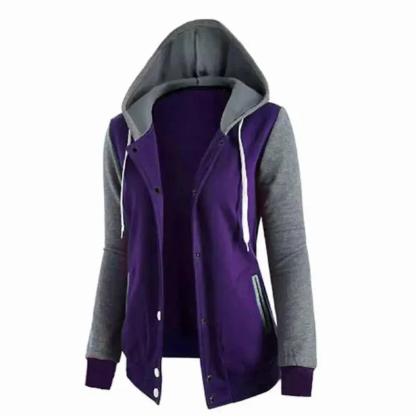 Drawstring Women Jacket Fall Winter Color Block Sports Hoodie Jacket Button Hooded Long Sleeve Hoodies Jogging Women Sweatshirts