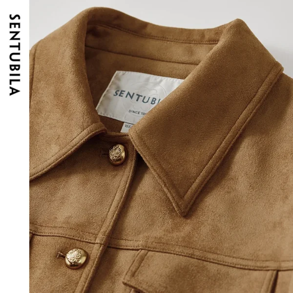 SENTUBILA Retro Leather Jackets for Women Winter Thick Warm Outerwear 2024 Vintage Moto Biker Jacket Female Short Coat 143W56798