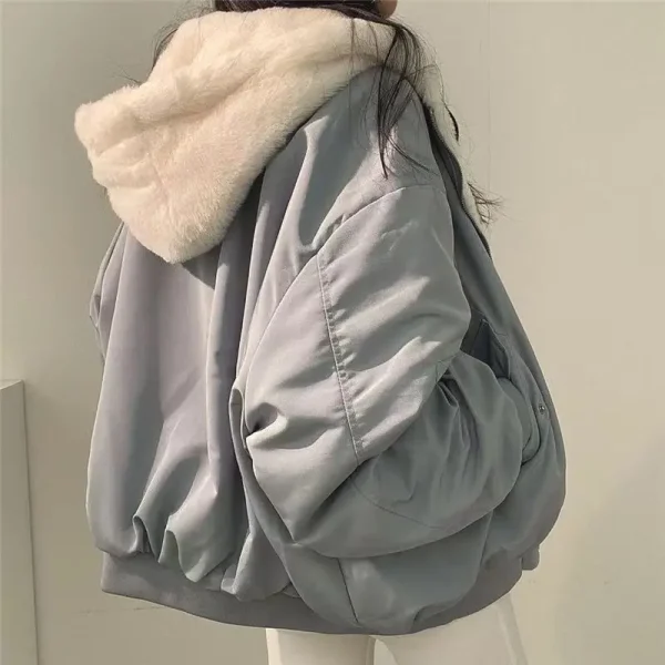 2025 outerwear coat New Casual Thicken Double Sided Jackets Coat Hooded Loose Zip Up Jackets Solid Simple Niche Versatile Coat