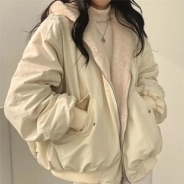 2025 outerwear coat New Casual Thicken Double Sided Jackets Coat Hooded Loose Zip Up Jackets Solid Simple Niche Versatile Coat