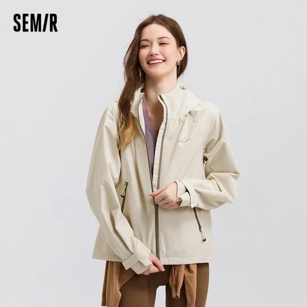 Semir Outerwear Women Three-proof Windproof Spring 2025 New Raglan-sleeved Hooded Jacket Fashionable