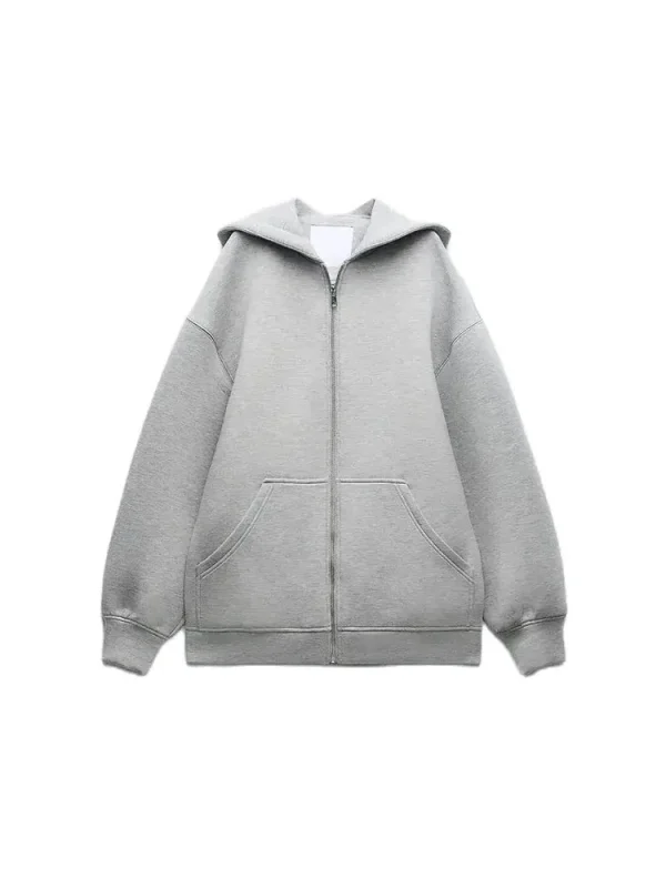 ZABA Women's Versatile Hooded Zip Long Sleeve Loose Jacket Fashion Oversized Casual Top Sweatshirt Street Basic Sports Wear